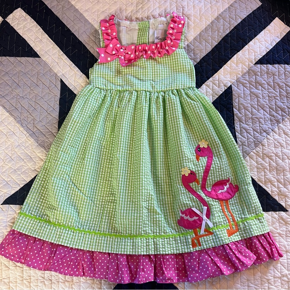 Rare Additions Sleeveless Flamingo Seersucker Dress